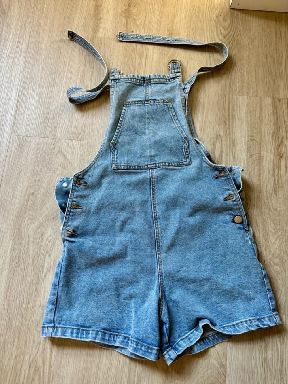 Pale Blue Denim Shorts Overalls